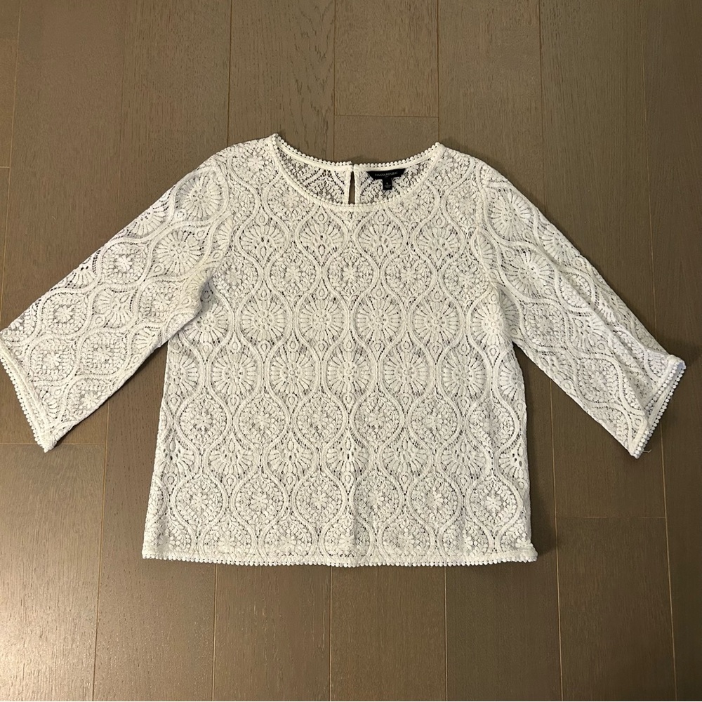 Banana Republic White 3/4 Bell Sleeve Lace Blouse